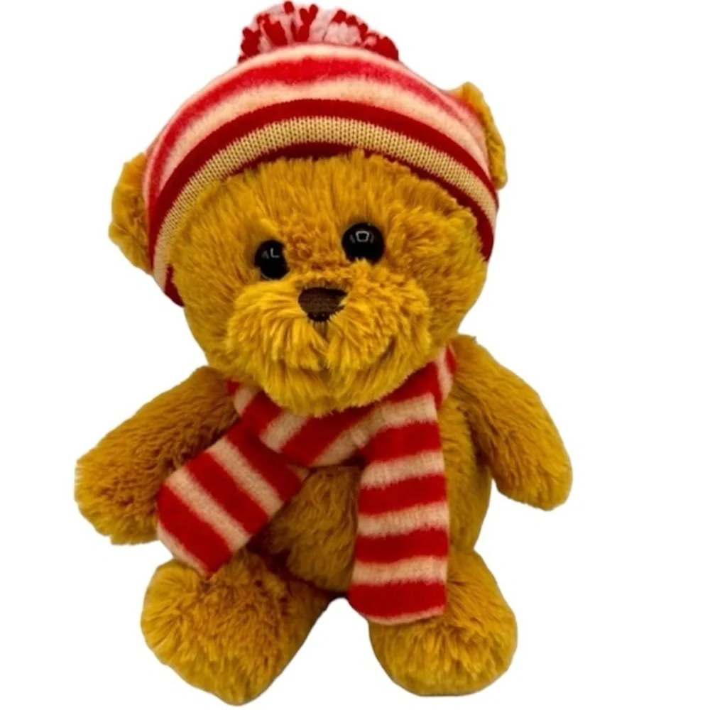 Dan Dee Collectors Choice Christmas Brown Bear Hat Scarf Winter 7” Plush Stuffed